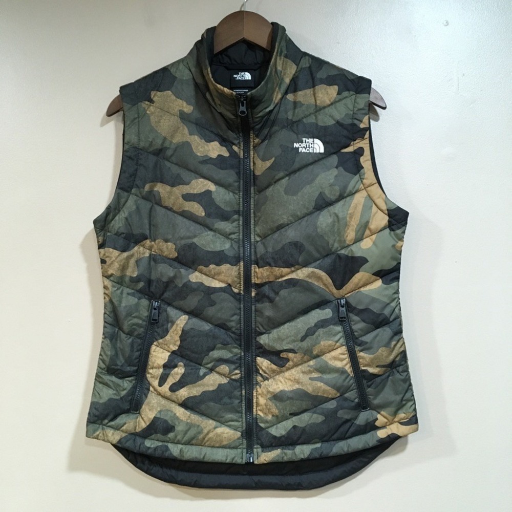The North Face Camo Puffer Vest Women M Green Outdoor Insulated Performance Hike